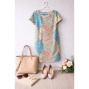 Talbots 100% Silk Paisley Sheath Dress Size 12 | Colorful Spring Easter Office